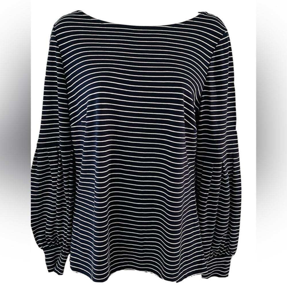 Ann Taylor Navy and White Striped Blouse Top, XL, Nautical Coastal Chic Sailor